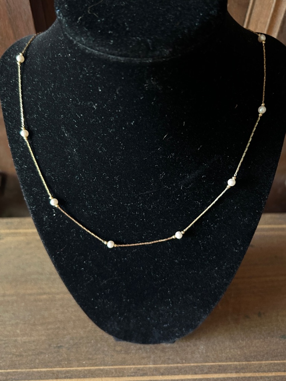 Monet Goldtone Necklace with White Pearl Stations
